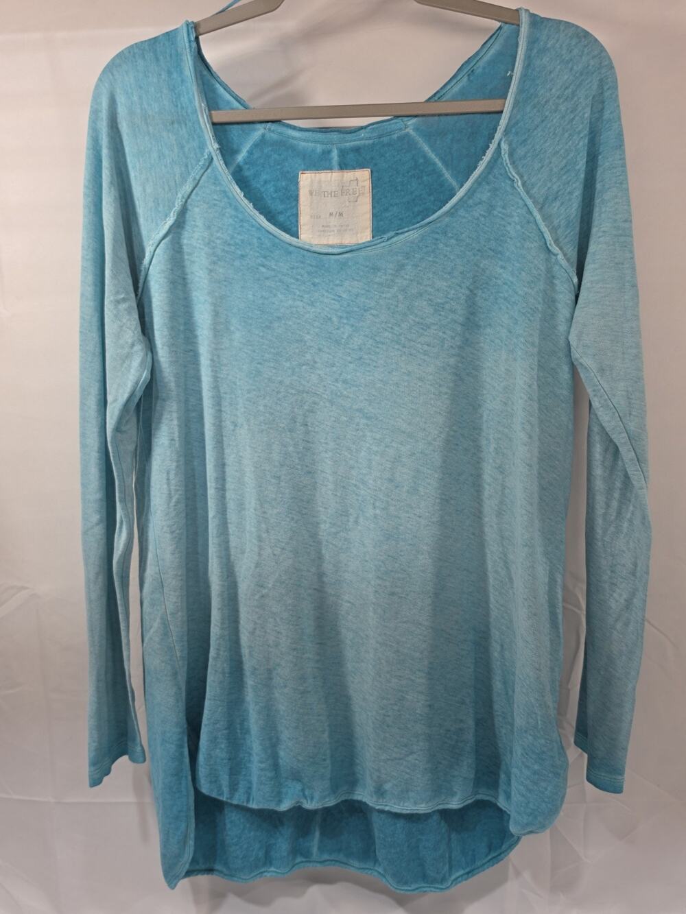 We The Free Free People Burnout Oversized Scoop Neck Shirt Turquoise Medium B8